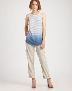 Modern ombré print adds a dip-dyed effect to this super-soft, striped tank. ScoopneckSleevelessContoured hem hits below the hips75% linen/25% viscoseDry cleanImported of Italian fabricModel shown is 5'10 (177cm) wearing US size Small.