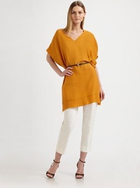 A slender leather belt lends a flattering shape to this silky silhouette.V necklineWide, short kimono sleevesIncluded beltBanded hemline79% acetate/21% silkDry cleanMade in Italy of imported fabricModel shown is 5'10½ (179cm) wearing US size 4.OUR FIT MODEL RECOMMENDS ordering true size. A slender leather belt lends a flattering shape to this silky silhouette.V necklineWide, short kimono sleevesIncluded beltBanded hemline79% acetate/21% silkDry cleanMade in Italy of imported fabricModel shown is 5'10½ (179cm) wearing US size 4.OUR FIT MODEL RECOMMENDS ordering true size.