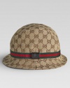 Distinctive double-G topper sports a teddy bear logo tab on the snappy striped hat band.Rounded crown Striped band 65% polyester/35% cotton Made in Italy
