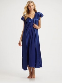 Fluttery cap sleeves create romantic movement on this silky-smooth layering piece. V-neckShort, ruffled cap sleevesSelf-tie waist with belt loopsAbout 53 from shoulder to hemMachine washImported Fluttery cap sleeves create romantic movement on this silky-smooth layering piece. V-neckShort, ruffled cap sleevesSelf-tie waist with belt loopsAbout 53 from shoulder to hemMachine washImported