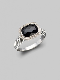 From the Noblesse Collection. A richly faceted black onyx, surrounded by diamonds, perches elegantly on a twisted cable of sterling. Diamonds, 0.21 tcw Black onyx Sterling silver Imported From the Noblesse Collection. A richly faceted black onyx, surrounded by diamonds, perches elegantly on a twisted cable of sterling. Diamonds, 0.21 tcw Black onyx Sterling silver Imported