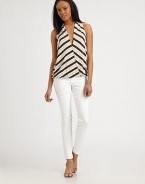 Bold stripes on stretch jersey, all in an easy racerback tank.V necklineSleevelessGathered racerback96% rayon/4% spandexDry cleanMade in USAModel shown is 5'9 (175cm) wearing US size Small.