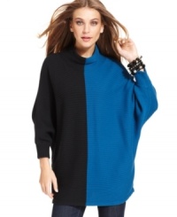 The perfect slouchy sweater for the season! Style&co.'s fab mock turtleneck features sharp colorblocking for added fashion drama. The perfect slouchy sweater for the season! Style&co.'s fab mock turtleneck features sharp colorblocking for added fashion drama.