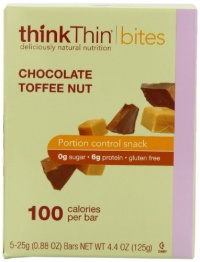 thinkThin BITES 100 Calorie Chocolate Toffee Nut, Gluten Free, 5-Count (0.88-Ounce) Bars (Pack of 6)