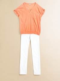 Crafted in vivid, slubbed cotton, this can't miss knit has cuffed sleeves for added flair.Scoopneck with V-insetShort, cuffed sleevesPullover stylePatch pocketBanded hemCottonMachine washMade in USA Crafted in vivid, slubbed cotton, this can't miss knit has cuffed sleeves for added flair.Scoopneck with V-insetShort, cuffed sleevesPullover stylePatch pocketBanded hemCottonMachine washMade in USA