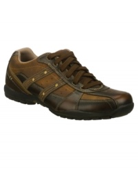 Cool enough to bridge the work week and the weekend, these leather men's sneakers from Skechers are comfortable enough to jump right into your everyday rotation. Cool enough to bridge the work week and the weekend, these leather men's sneakers from Skechers are comfortable enough to jump right into your everyday rotation.