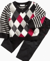 Prep him up for smart classic wear. This 2 piece argyle sweater and pant set is by First Impressions. Prep him up for smart classic wear. This 2 piece argyle sweater and pant set is by First Impressions.