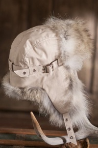 Leather Trooper Hat with Coyote Fur Trim, BEIGE/NATURAL, Size LARGE Leather Trooper Hat with Coyote Fur Trim, BEIGE/NATURAL, Size LARGE