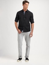 Ticking-striped ribbon trims this crisp cotton button-down styled with easy roll-tab sleeves.Point collarButton-down placketShirttail hemBack yokeCottonDry cleanImported Ticking-striped ribbon trims this crisp cotton button-down styled with easy roll-tab sleeves.Point collarButton-down placketShirttail hemBack yokeCottonDry cleanImported