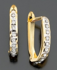 Finish your outfit with the perfect amount of shimmer. 14k gold hoop earrings with diamond accents. Approximate diameter: 1/4 inch. Approximate drop: 1/2 inch. Finish your outfit with the perfect amount of shimmer. 14k gold hoop earrings with diamond accents. Approximate diameter: 1/4 inch. Approximate drop: 1/2 inch.