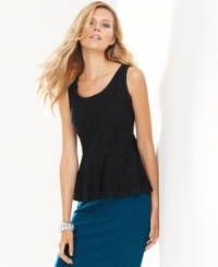 Luxe lace gives INC's sleeveless peplum top nighttime appeal. Try it with jeans or a sleek skirt for a dressier look. (Clearance) Luxe lace gives INC's sleeveless peplum top nighttime appeal. Try it with jeans or a sleek skirt for a dressier look. (Clearance)