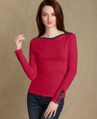 Made from 100% cotton, Tommy Hilfiger's Edith top is a lightweight layering must-have for fall. Made from 100% cotton, Tommy Hilfiger's Edith top is a lightweight layering must-have for fall.