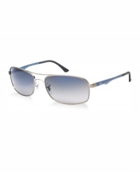 Fashion-forward with a classic style. With subtle shark fin details on the sculpted temples, this blue metal frame features grey, glass lenses. Fashion-forward with a classic style. With subtle shark fin details on the sculpted temples, this blue metal frame features grey, glass lenses.