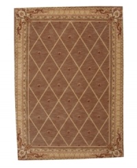 Infusing classic design with modern flair, this rug features a striking lattice pattern studded with rosettes on a weathered cocoa ground, bordered with floral and vine accents. A premium wool weave imparts rich texture and indulgent softness. Infusing classic design with modern flair, this rug features a striking lattice pattern studded with rosettes on a weathered cocoa ground, bordered with floral and vine accents. A premium wool weave imparts rich texture and indulgent softness.