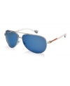 Prada Linea Rossa holds fast to the unmistakable appeal that is Prada. The silver frame features blue, mirrored lenses for an extra high-performance look