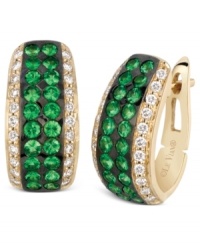 Glamorous in green. Le Vian's hoop earrings sparkle with round tsavorite (1-1/3 ct. t.w.) and pave diamonds (3/8 ct. t.w.) enhancing the elegance. Crafted from 14k gold. Approximate diameter: 1/2 inch.