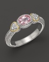 Judith Ripka Sterling Silver and 18K Gold Ambrosia Stackable Ring with White Sapphires and Pink Crystal