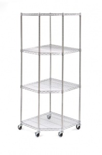 Seville Classics SHE15247 4-Tier Corner Shelving System with Wheels, Chrome Seville Classics SHE15247 4-Tier Corner Shelving System with Wheels, Chrome