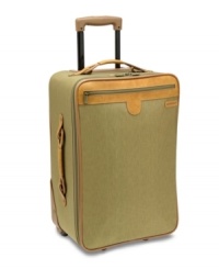 A world traveler. Expanding for more space, this charming suitcase packs in the features that jet-setters demand, such as two separate packing areas, restraining straps to secure garments and a removable garment sleeve. The antique brass hardware and Hartmann's signature trim add a sophisticated look to your travel style. Lifetime warranty. A world traveler. Expanding for more space, this charming suitcase packs in the features that jet-setters demand, such as two separate packing areas, restraining straps to secure garments and a removable garment sleeve. The antique brass hardware and Hartmann's signature trim add a sophisticated look to your travel style. Lifetime warranty.