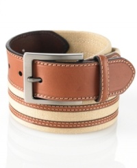Mix up your casual combos with the cool, textural feel of this canvas and leather belt from Club Room. Mix up your casual combos with the cool, textural feel of this canvas and leather belt from Club Room.