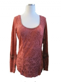 Free People Intimately Pink Rust Floral Burnout Long Sleeve Shirt