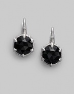 Faceted black onyx is distinctive and dramatic in a richly textured setting of sterling silver. Black onyx Sterling silver Drop, about ¾ Diameter, about ½ Post back Made in USA