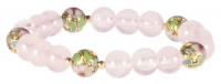 Gold Plated Sterling Silver Rose Quartz with Cloisonne Round Beaded Elastic Bracelet