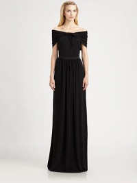Fluid jersey, tailored in a floor-length silhouette with an alluring off-the-shoulder neckline.Twisted off-the-shoulder necklineShort sleevesGrosgrain waistbandConcealed side zipFully linedAbout 49 from natural waistRayonDry cleanMade in ItalyModel shown is 5'11 (180cm) wearing US size Small. Fluid jersey, tailored in a floor-length silhouette with an alluring off-the-shoulder neckline.Twisted off-the-shoulder necklineShort sleevesGrosgrain waistbandConcealed side zipFully linedAbout 49 from natural waistRayonDry cleanMade in ItalyModel shown is 5'11 (180cm) wearing US size Small.