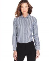 Stay looking sharp in Jones New York Signature's shirt, rendered from wrinkle-resistant cotton. Stay looking sharp in Jones New York Signature's shirt, rendered from wrinkle-resistant cotton.