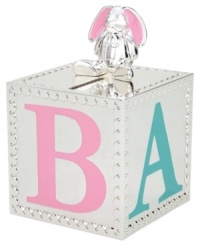 Babies and parents will be tickled pink by Reed & Barton's Gingham Bunny coin bank. A lustrous silver-plated block with colored enamel accents and a sculpted rabbit make it a favorite for the nursery. Babies and parents will be tickled pink by Reed & Barton's Gingham Bunny coin bank. A lustrous silver-plated block with colored enamel accents and a sculpted rabbit make it a favorite for the nursery.