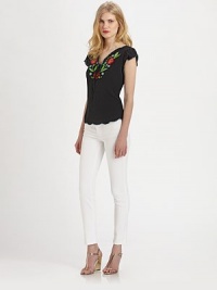 Vibrant floral embroidery embellishes this airy silk top edged with scalloped trim.V necklineLace-up frontCap sleevesBodice dartsAbout 23 from shoulder to hemSilkDry cleanImportedModel shown is 5'10 (177cm) wearing US size 4. Vibrant floral embroidery embellishes this airy silk top edged with scalloped trim.V necklineLace-up frontCap sleevesBodice dartsAbout 23 from shoulder to hemSilkDry cleanImportedModel shown is 5'10 (177cm) wearing US size 4.