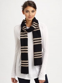 EXCLUSIVELY AT SAKS. A striped wool-blend scarf with a hint of shimmer.Polyester/nylon/wool/angoraAbout 10 X 80Imported