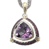 925 Silver, Amethyst & Pink Sapphire Triangle Pendant with 18k Gold Accents