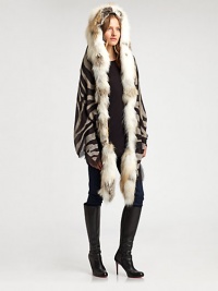 Luxurious, natural fox fur trims this transformable hooded wrap, accented by a zebra print on modal and cashmere.90% modal/10% cashmereAbout 28 X 79Dry cleanMade in ItalyFur origin: Finland