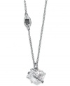 Statement-making sparkle. This Juicy Couture necklace features a faceted cubic zirconia (7-7/10 ct. t.w.) with a silver tone logo banner. Crafted in silver tone mixed metal. Approximate length: 15 inches + 3-inch extender. Approximate drop: 1/2 inch.