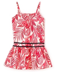 Tropical prints in sunny colors bring resort style to Juicy Couture's pretty pleated dress. Tropical prints in sunny colors bring resort style to Juicy Couture's pretty pleated dress.