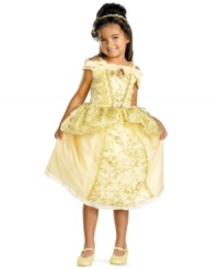 She'll be the true Beauty of her dress-up party with this Belle petticoat costume, complete with shimmery details and a matching headband. She'll be the true Beauty of her dress-up party with this Belle petticoat costume, complete with shimmery details and a matching headband.