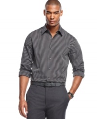 Make sure your polished style stays between the lines with this striped shirt from Perry Ellis. Make sure your polished style stays between the lines with this striped shirt from Perry Ellis.