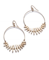 Natural elements with a glimpse of sparkle. These hoop earrings by RACHEL Rachel Roy combine graduated bone with glittering crystal in a gold tone mixed metal setting. Approximate diameter: 2 inches. Natural elements with a glimpse of sparkle. These hoop earrings by RACHEL Rachel Roy combine graduated bone with glittering crystal in a gold tone mixed metal setting. Approximate diameter: 2 inches.