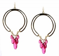 Jessica Simpson Earrings, Gold-Tone Double Hoops with Pink Teardrop Beads Earrings Jessica Simpson Earrings, Gold-Tone Double Hoops with Pink Teardrop Beads Earrings