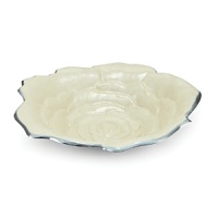 Beautiful and functional, Julia Knights Rose Bowl features a polished aluminum exterior and an artfully carved mother-of-pearl infused enameled interior, creating a dimensional sculpture inspired by the rose. Beautiful and functional, Julia Knights Rose Bowl features a polished aluminum exterior and an artfully carved mother-of-pearl infused enameled interior, creating a dimensional sculpture inspired by the rose.