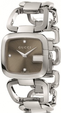 Gucci Women's YA125401 G-Gucci Medium Diamond Brown Dial Steel Watch