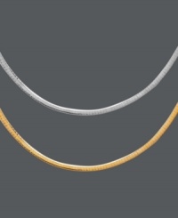 A necklace to fit your changing moods. This reversible omega necklace features a 14k gold side and a sterling silver side so you can mix and match with all your jewelry. Approximate length: 16-19 inches. A necklace to fit your changing moods. This reversible omega necklace features a 14k gold side and a sterling silver side so you can mix and match with all your jewelry. Approximate length: 16-19 inches.