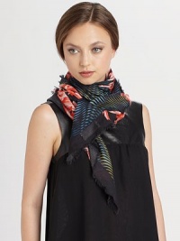 A vivid, dynamic floral print meets an eye-catching optical illusion on this sumptuous modal and cashmere wrap.90% modal/10% cashmereAbout 55 X 55Dry cleanMade in Italy A vivid, dynamic floral print meets an eye-catching optical illusion on this sumptuous modal and cashmere wrap.90% modal/10% cashmereAbout 55 X 55Dry cleanMade in Italy