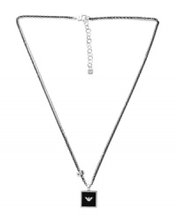 Raise the bar with superior style. This trendy men's necklace by Emporio Armani features a square onyx (1-1/2 mm) dog tag with the Emporio Armani logo. Double chain crafted in black ruthenium and sterling silver. Approximate length: 20 inches + 2-inch extender. Approximate drop: 1-1/2 inches. Raise the bar with superior style. This trendy men's necklace by Emporio Armani features a square onyx (1-1/2 mm) dog tag with the Emporio Armani logo. Double chain crafted in black ruthenium and sterling silver. Approximate length: 20 inches + 2-inch extender. Approximate drop: 1-1/2 inches.