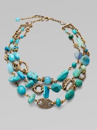 From the Trujillo Collection. A multimedia design combining nuggets and chunks and richly textured beads into a fabulous statement necklace.Turquoise and chalcedonyBronzeLength, about 19-22½ (adjustable)Hook claspMade in USA From the Trujillo Collection. A multimedia design combining nuggets and chunks and richly textured beads into a fabulous statement necklace.Turquoise and chalcedonyBronzeLength, about 19-22½ (adjustable)Hook claspMade in USA