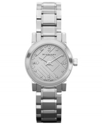 Burberry's iconic check patterns are embellished with sparkling diamonds on this polished timepiece. Burberry's iconic check patterns are embellished with sparkling diamonds on this polished timepiece.