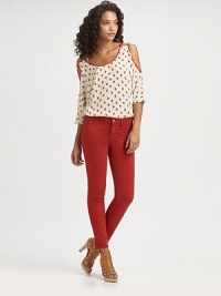 Cutout shoulders, open sleeves and a long silhouette modernize this silk, retro-print top with contrast trim. RoundneckCutout shouldersOpen elbow-length sleevesLonger length hits below the hipsSilkDry cleanImportedModel shown is 5'9½ (176cm) wearing US size Small. Cutout shoulders, open sleeves and a long silhouette modernize this silk, retro-print top with contrast trim. RoundneckCutout shouldersOpen elbow-length sleevesLonger length hits below the hipsSilkDry cleanImportedModel shown is 5'9½ (176cm) wearing US size Small.