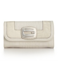 Offered in a variety of neutral and vibrant hues, this fab GUESS design will keep your style on point. Carry your cards, ID, cash and more in this sleek, chic look. Offered in a variety of neutral and vibrant hues, this fab GUESS design will keep your style on point. Carry your cards, ID, cash and more in this sleek, chic look.