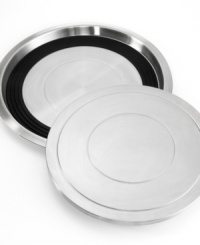 Now that's service. The answer to entertaining, KitchenTrend's collection of stainless steel serving platters uses an oil-filled disk to heat or chill food for up to one hour. Simply place the TemperDisk in the oven or freezer prior to using then place one of the serving plates on the insulating ring and outer tray for an instant solution to creating sensational dishes. Now that's service. The answer to entertaining, KitchenTrend's collection of stainless steel serving platters uses an oil-filled disk to heat or chill food for up to one hour. Simply place the TemperDisk in the oven or freezer prior to using then place one of the serving plates on the insulating ring and outer tray for an instant solution to creating sensational dishes.
